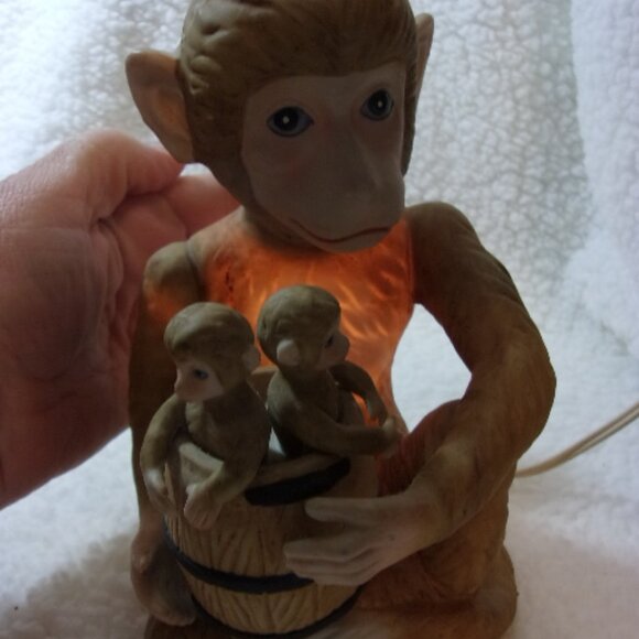 H-510 VINTAGE HAND PAINTED LENWILE CHINA ARDALT CHIMP W/2 BABY CHIMPS NIGHT LITE - Picture 12 of 12